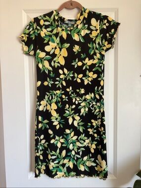 Good Luck Gem Black Floral Lemon-Print Mini Dress